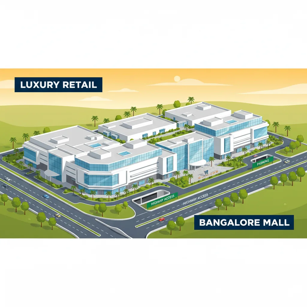 Malls near Sattva City - Modern shopping mall exterior in Bangalore India with luxury retail complex and glass facades