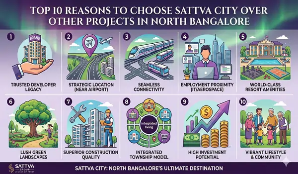 Top 10 reasons to choose Sattva City over other projects in North Bangalore for investment and living.