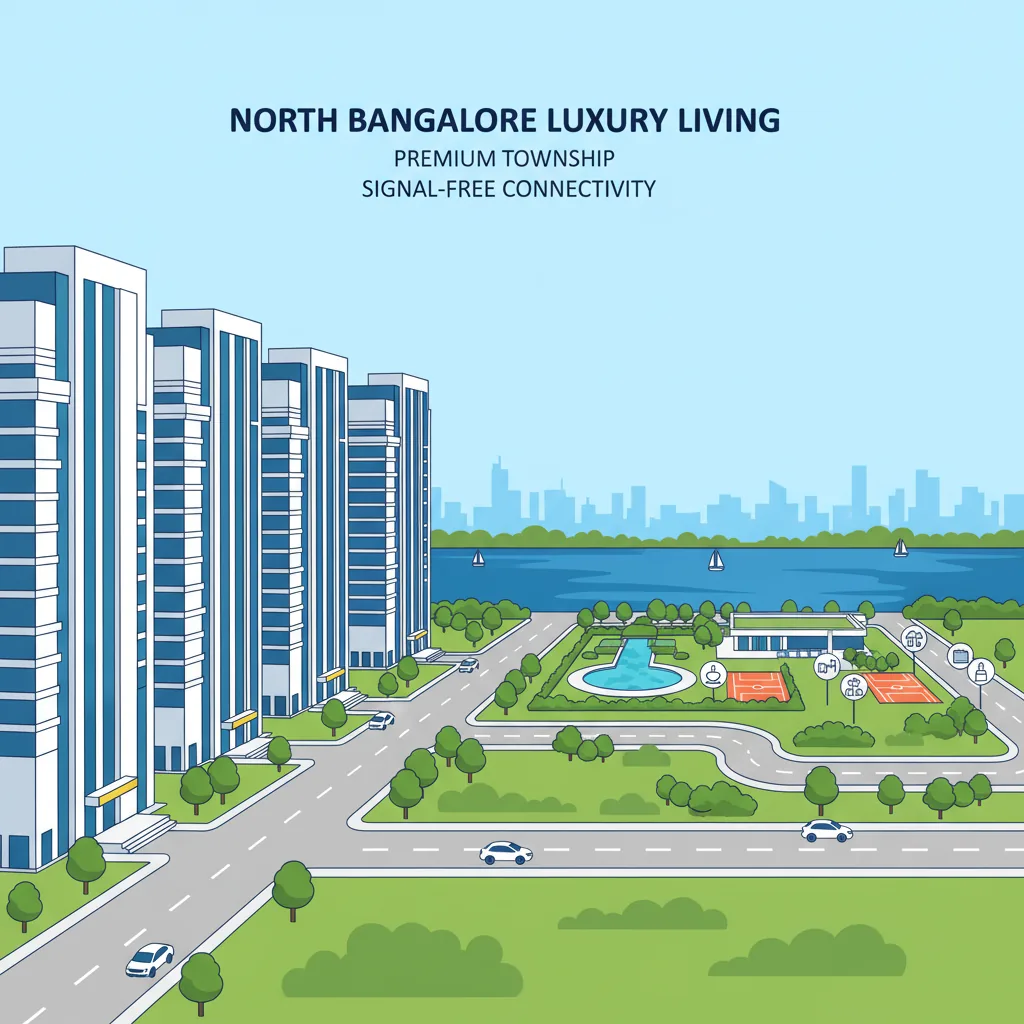 Modern luxury residential apartment complex in North Bangalore with green parks and contemporary high-rise buildings