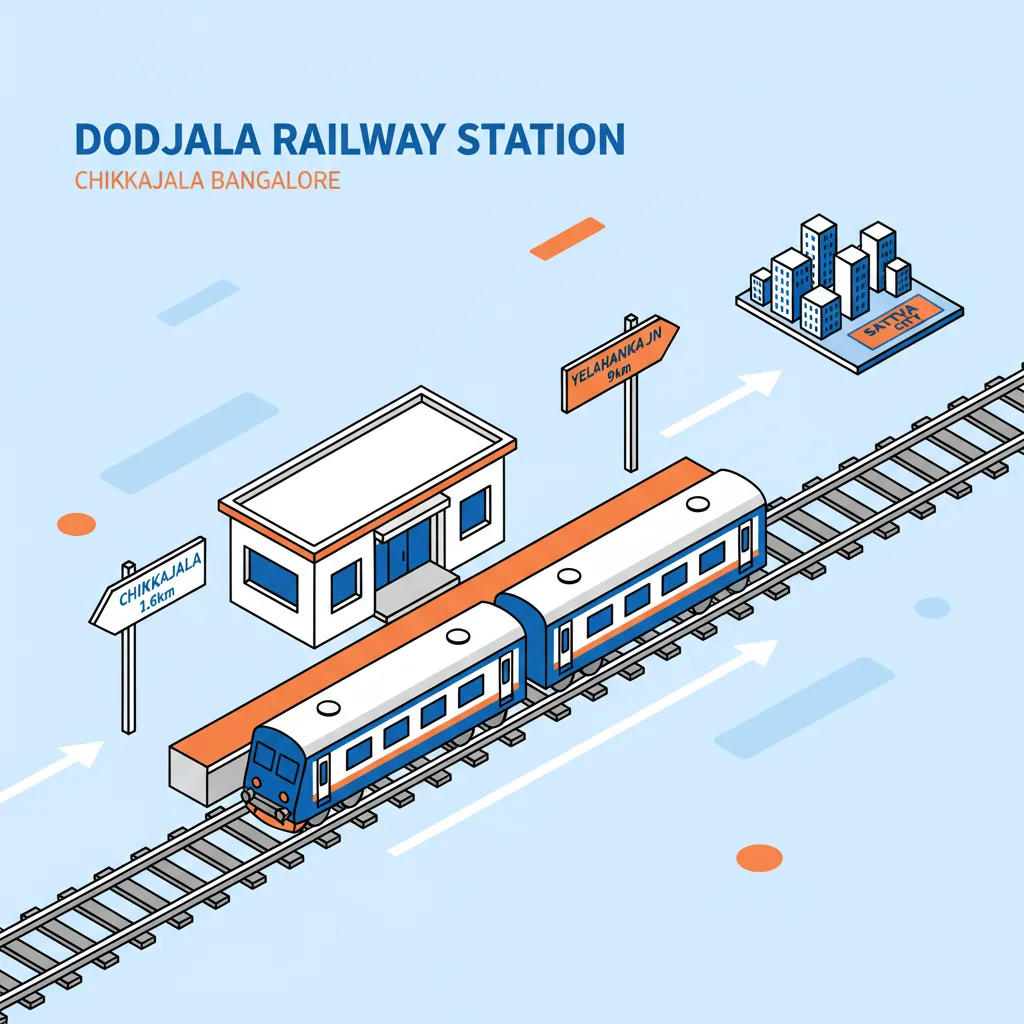 Dodjala Railway Station in Chikkajala - transportation hub infographic showing station and distance markers