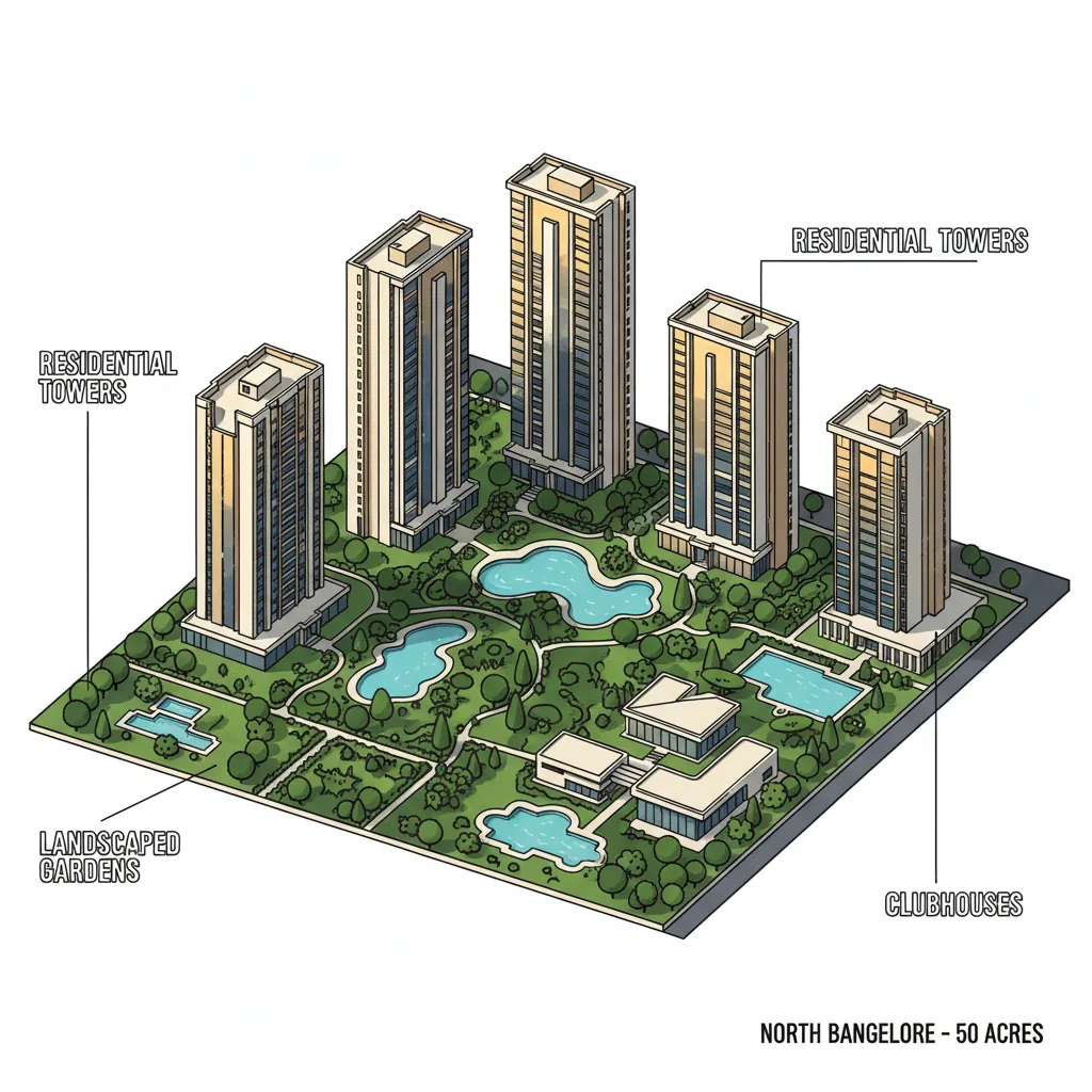 Sattva City luxury apartments in North Bangalore - 50-acre green township with modern residential towers