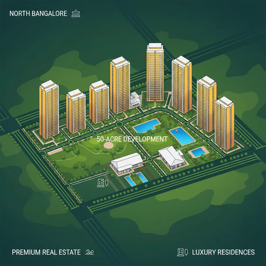 Sattva City luxury residential township aerial view with tall glass towers in North Bangalore
