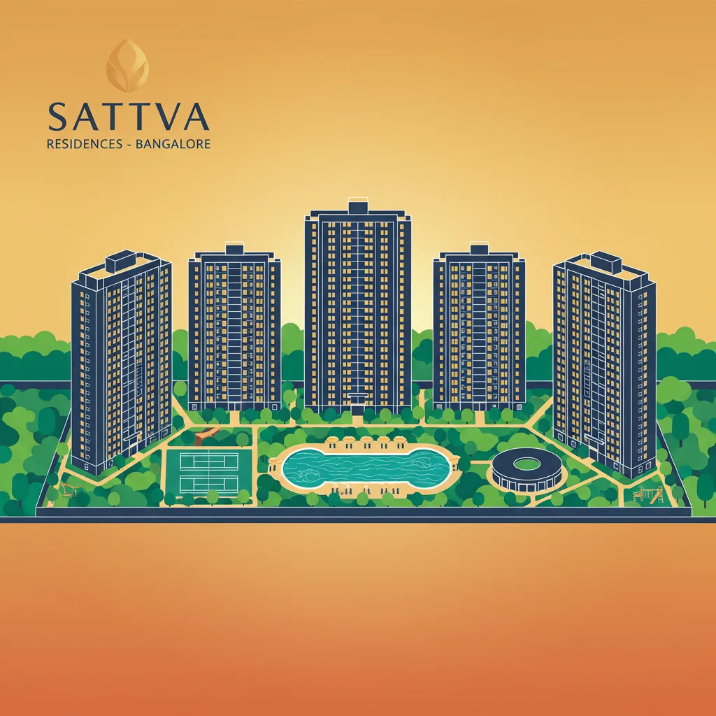 Modern luxury residential apartment towers in Bangalore aerial view of premium gated community with green landscaping