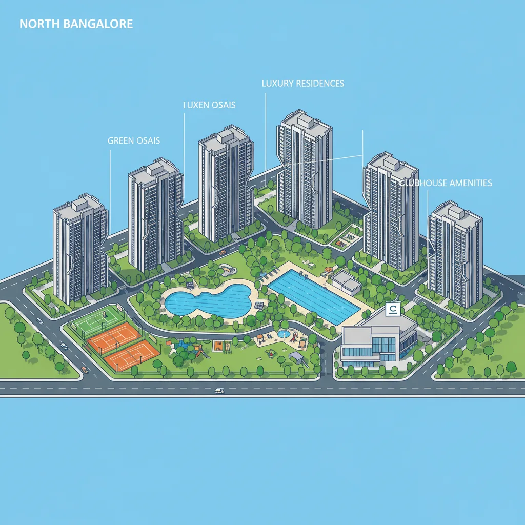 Top Residential Projects in North Bangalore for Homebuyers - Aerial view of modern luxury high-rise township with green landscapes and amenities