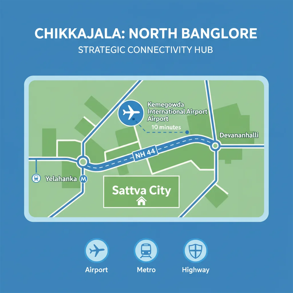 Chikkajala location map showing North Bangalore connectivity to airport, NH 44, and nearby areas
