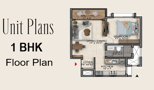 1 BHK Apartment Floor Plan