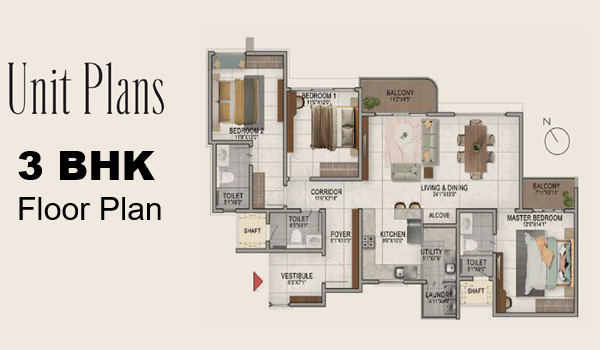 3 BHK Apartment Floor Plan