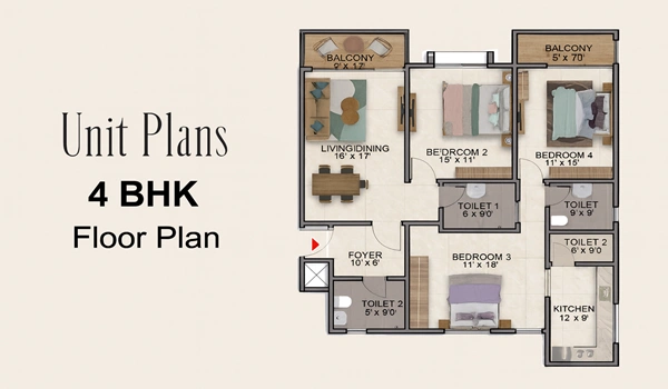 4 BHK Apartment Floor Plan
